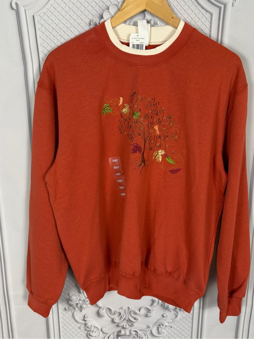 NWT Decorated Originals Embroidered Tree Fleece Sweatshirt Spice Sz L Beaded Y2K